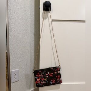 LOFT Black Crossbody with Red and Pink Floral Print